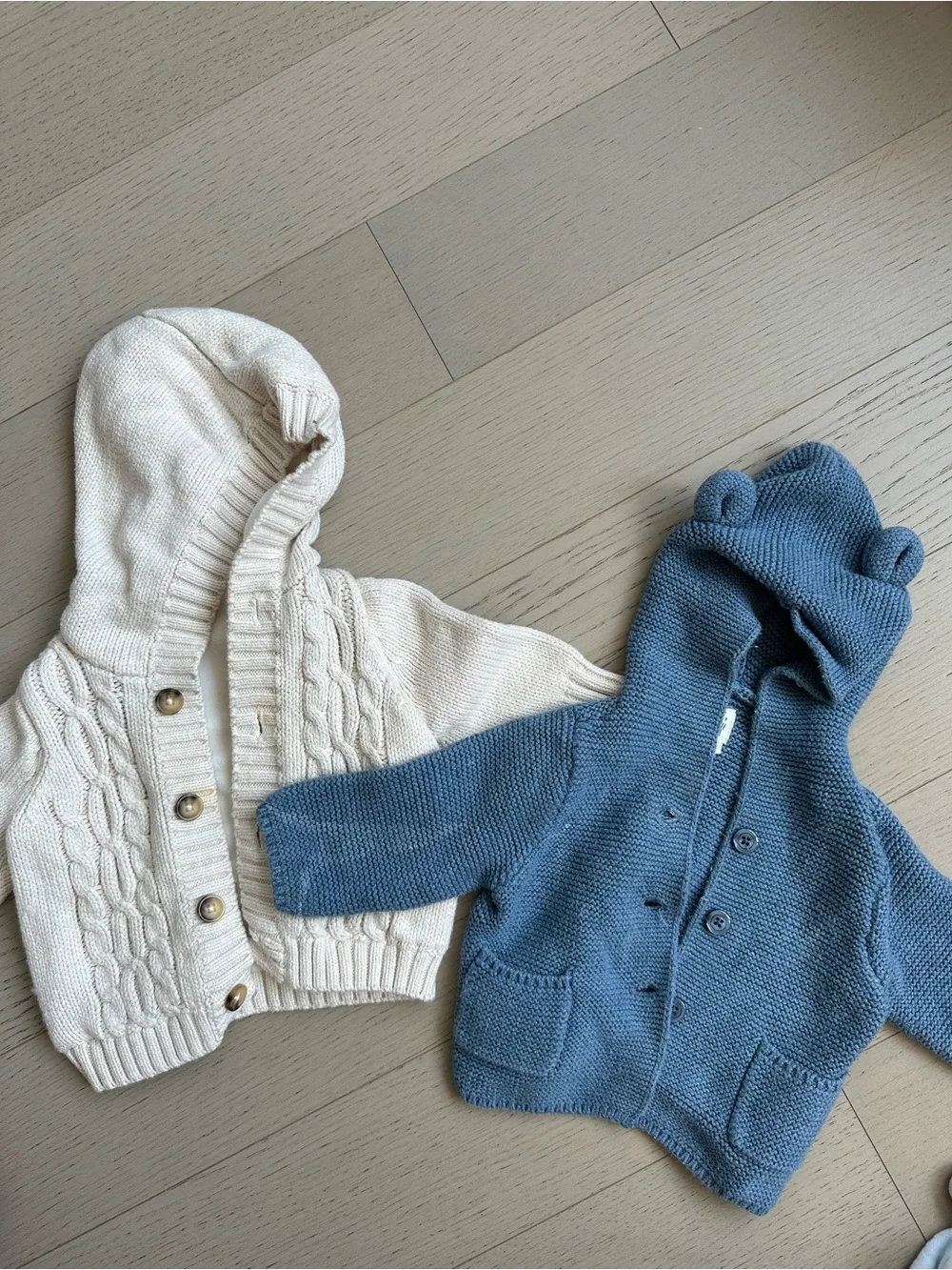 GAPe Baby Blue Knit Hooded Sweater with Bear-Ear Detail + beige sweater